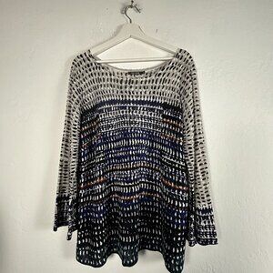 Nic+Zoe Womens Linen Blend Textured Knit Sweater Tunic Top Size XL Multicolor
